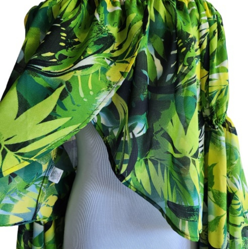 Live 4 Truth Boho Tropical Print Asymmetrical Ruffled Sleeve Top - Picture 12 of 15